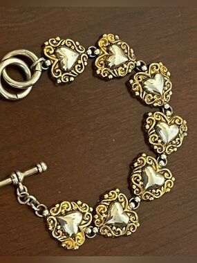 Gold & Silver Heart Link Bracelet - Women Jewelry